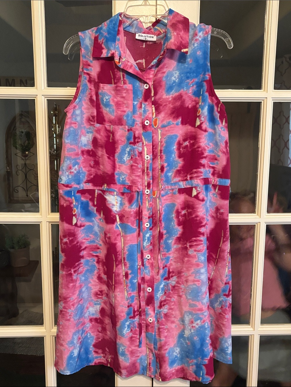 SOLUTION Tie-Dye Button-Up Shirt Dress in Pink & Blue